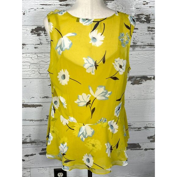 CABI Simone Dazzle Cami Lined Floral Print Peplum Blouse Yellow Sz L #3782 EUC - Picture 3 of 7